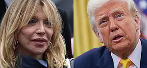 A photo collage of Courtney Love and Donald Trump