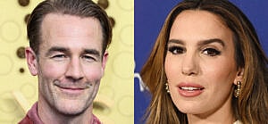 A photo collage of James Van Der Beek and Christy Carlson Romano