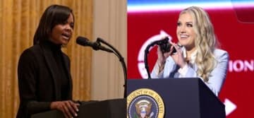 A side-by-side collage of Candace Owens and Erika Kirk