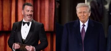 A side-by-side collage of Jimmy Kimmel and Donald Trump