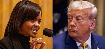 A photo collage of Candace Owens and Donald Trump