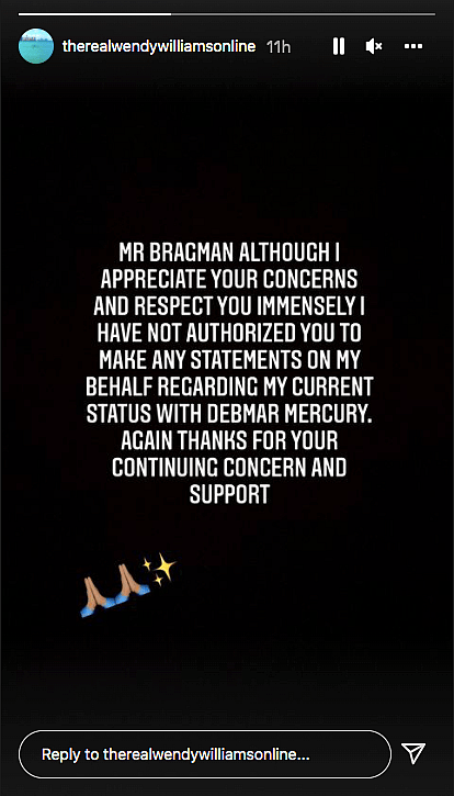 Wendy Williams' post on her Instagram story