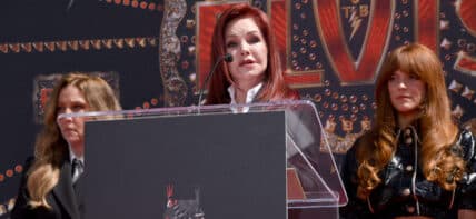 Priscilla Presley, Late Lisa Marie Presley and Riley Keough at the Presley family hand and footprint feremony felebrating Baz Luhrmann's 'Elvis' film held at the TCL Chinese Theatre IMAX