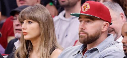 Taylor Swift and Travis Kelce attend The Knicks Game Against The Cavaliers in The Eastern Conference Finals Game 3