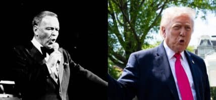 A photo collage of Frank Sinatra and Donald Trump