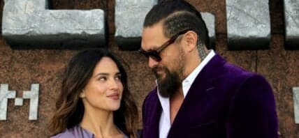 Jason Momoa and Adria Arjona at A Minecraft Movie world premiere in London