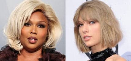 A photo collage of Lizzo and Taylor Swift