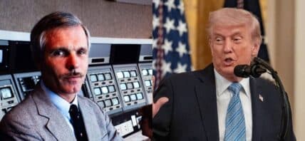 A photo collage of late Ted Turner and Donald Trump
