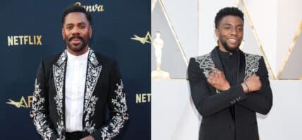 A side-by-side collage of Colman Domingo and Chadwick Boseman
