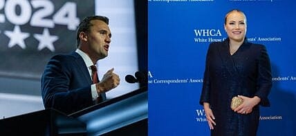 A photo collage of Charlie Kirk and Meghan McCain