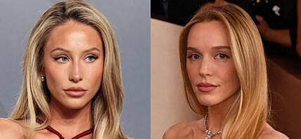 A photo collage of Alix Earle and Alex Cooper