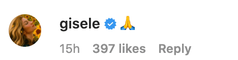 Gisele Bündchen's verified Instagram comment with prayer hands emoji