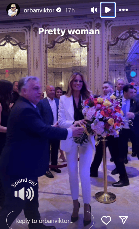 Melania Trump Stuns In White Power Suit For Formal Dinner With Her Husband & Hungarian PM