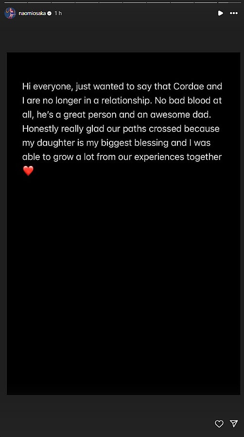 Naomi Osaka confirms split from Cordae