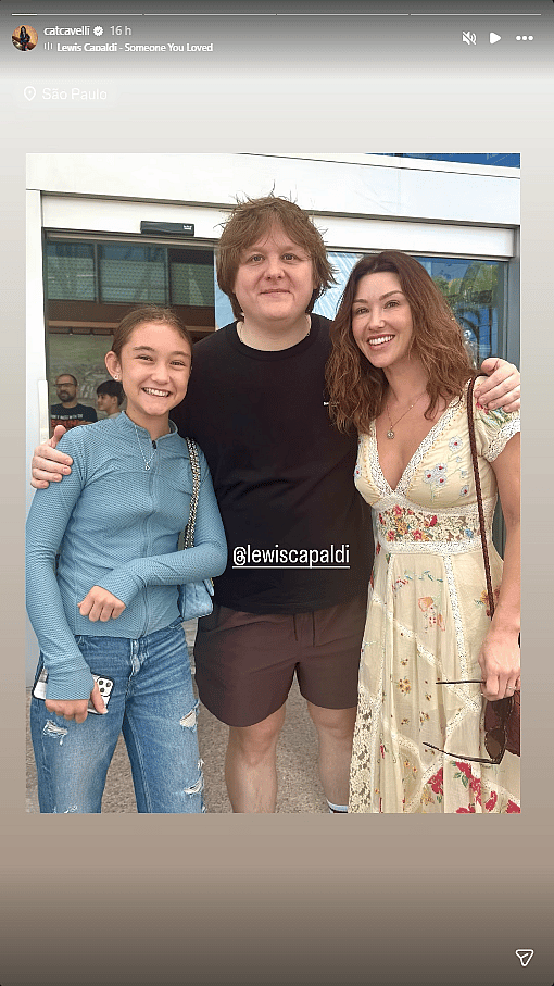 Catherine Harding and her daughter, Ava, with Lewis Capaldi
