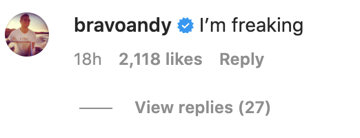Brady's Instagram comment reading "I'm freaking" with 2,118 likes
