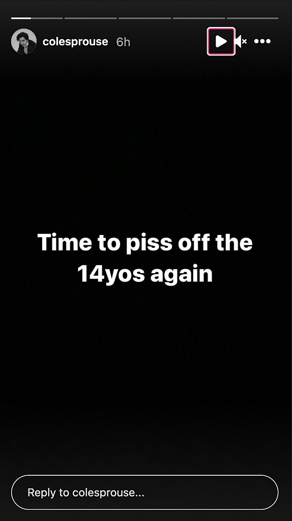 Cole Sprouse's Instagram story 