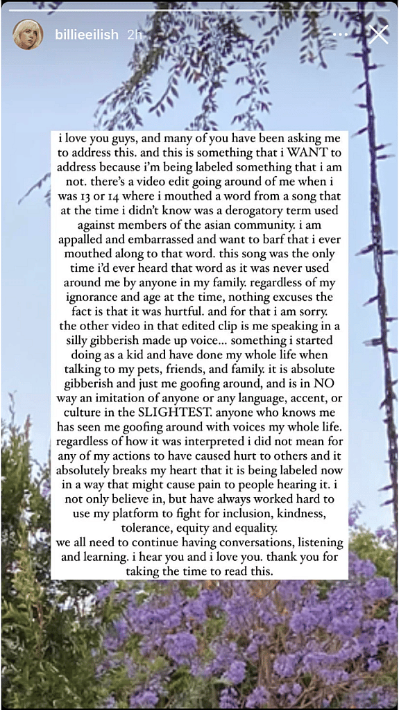 Billie Eilish's apology