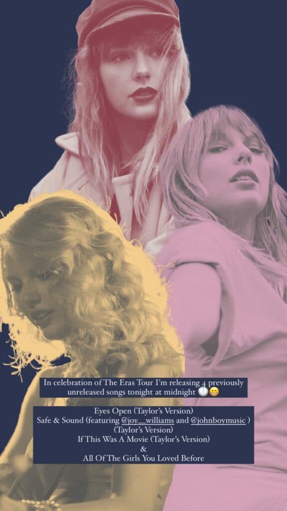 Taylor Swift's IG story announcing new songs