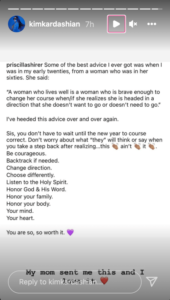Kim K posts inspirational message