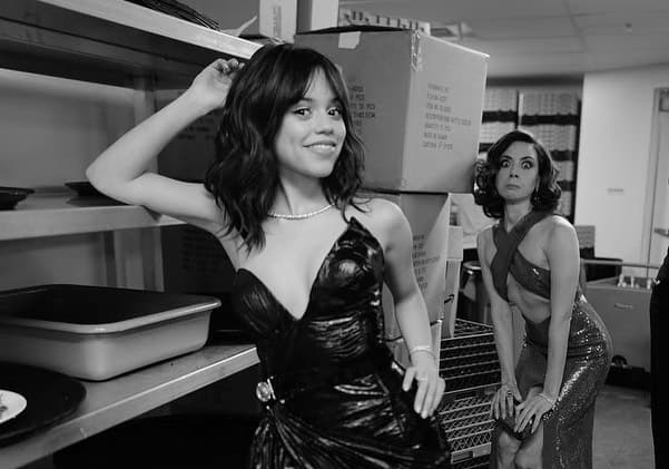 Jenna Ortega and Aubrey Plaza at SAG backstage