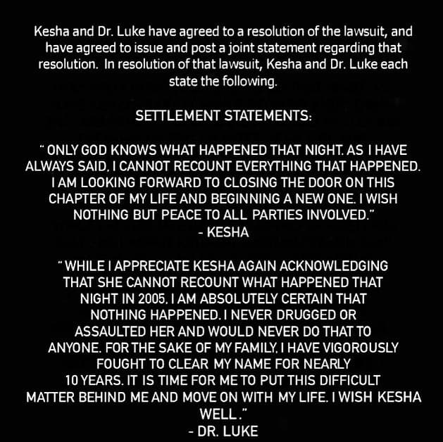 Kesha and Dr. Luke Reach Settlement