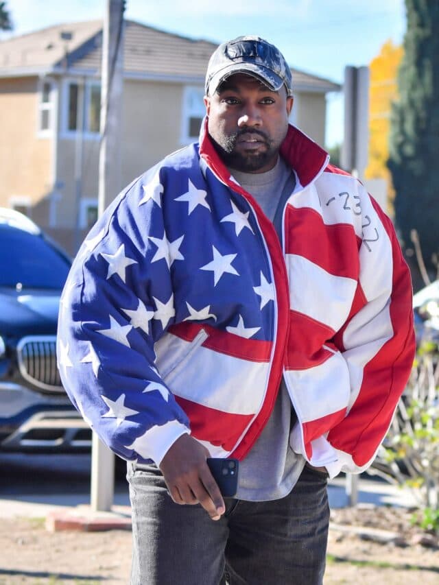 Kanye West heads church wearing an American flag jacket