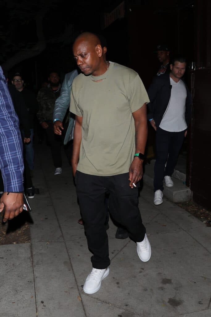Comedian Dave Chappelle is seen exiting the Peppermint club after performing on stage