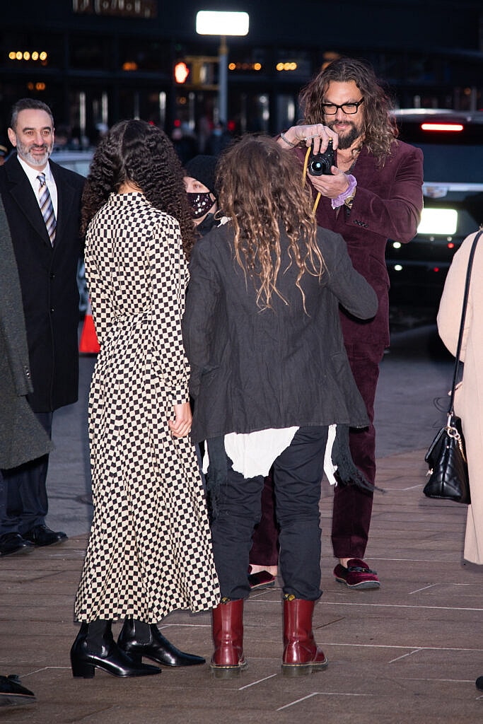 Jason Momoa with Lola and Nakoa Wolf at "The Batman" premiere