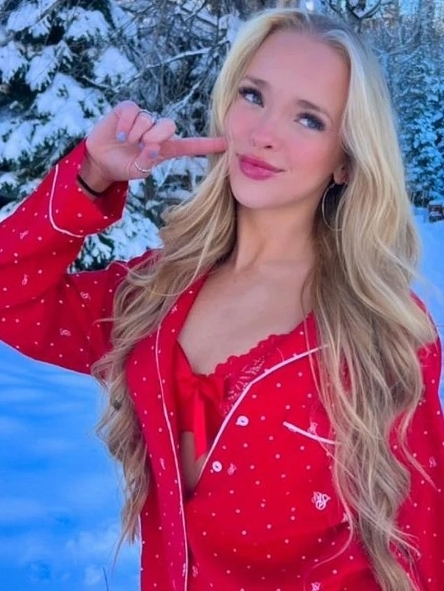 Julia Filippo in red christmas pajamas