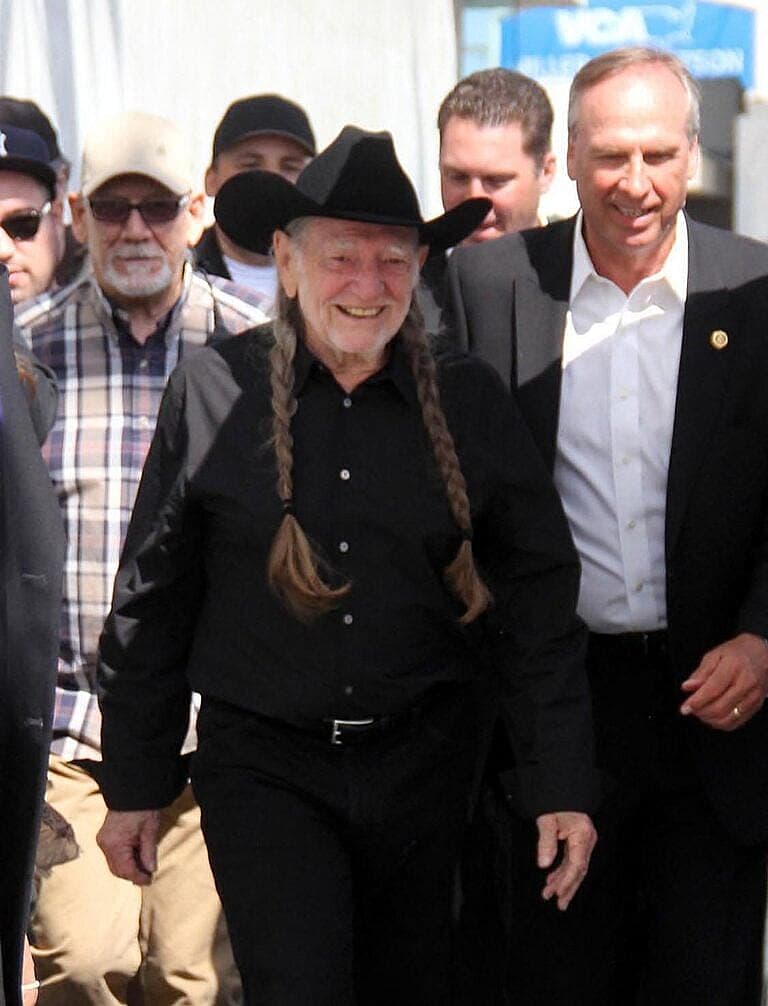 Willie Nelson wearing a black cowboy hat