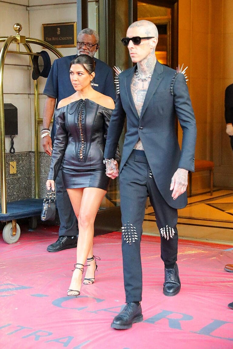 Kourtney Kardashian and Travis Barker seen holding hands while they were heading to the VMAs in NYC
