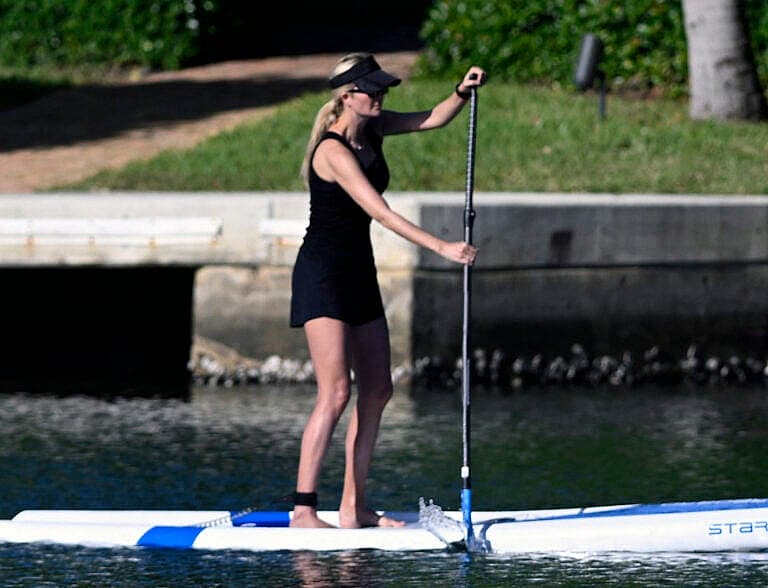 Ivanka Trump is seen paddle boarding alone around Indian Creek Island in Miami
