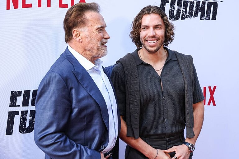 Arnold Schwarzenegger and Joseph Baena at the Los Angeles Premiere Of Netflix's 'FUBAR' Season 2