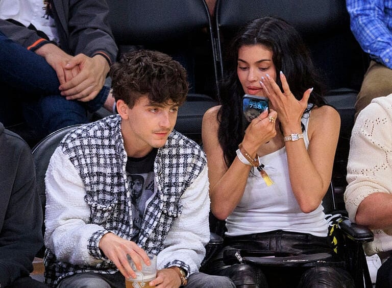 Timothee Chalamet and Kylie Jenner at Lakers Vs. Timberwolves - Game 5