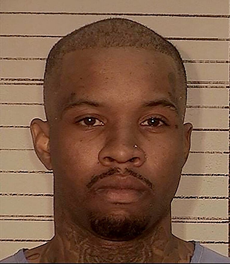 Tory Lanez mugshot after being convicted of shooting musician Megan Thee Stallion in the foot.