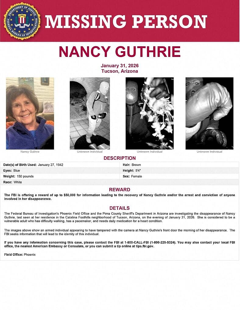A Missing Person's notice for Nancy Guthrie