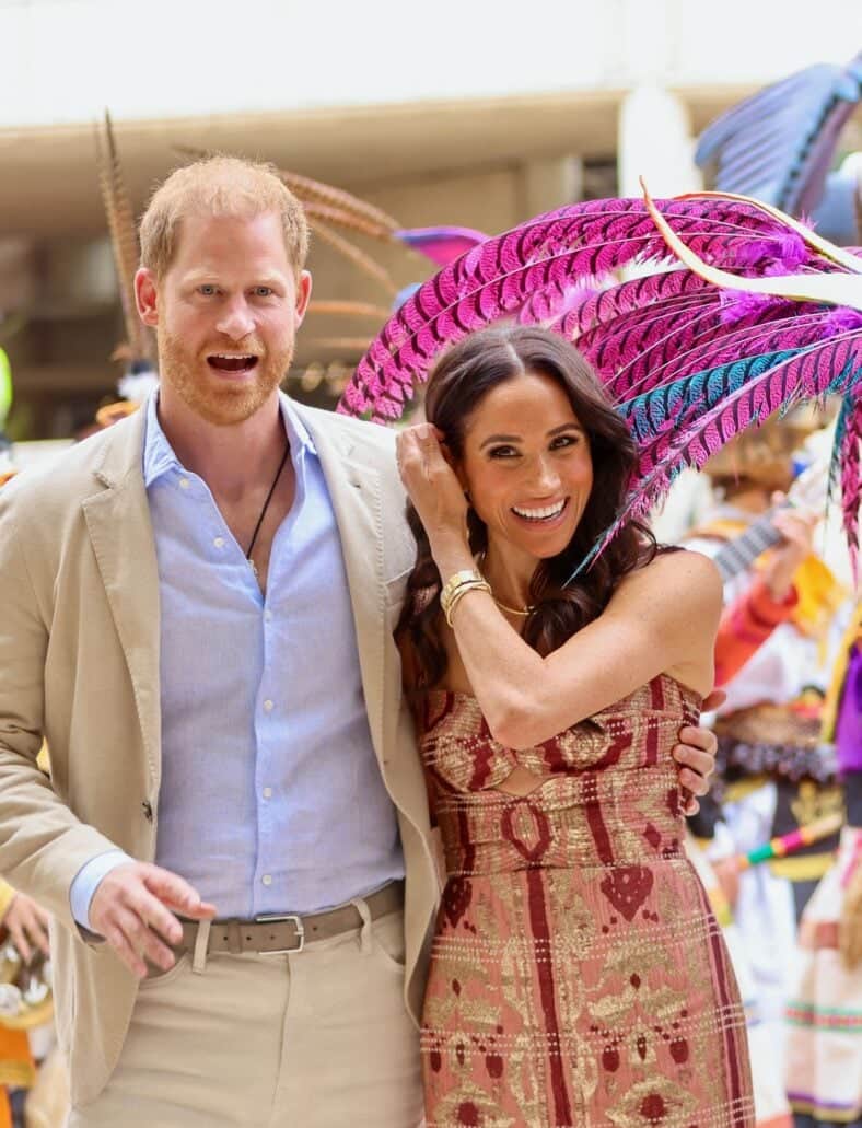 Prince Harry, Duke of Sussex, and Meghan, Duchess of Sussex, commenced their four-day visit to Colombia with a series of cultural and educational engagements in Bogot&aacute;. The royal couple visited the Centro Nacional de las Artes Delia Zapata and Colegio Cultura Popular, a local charter school, where they interacted with students and staff. Their visit to Colombia, at the invitation of Vice President Francia M&aacute;rquez, also included a meeting at her official residence, where they discussed issues of discrimination and cyberbullying. The Duke and Duchess will continue their tour with a focus on supporting women and youth in the region. 15 Aug 2024 Pictured: Meghan Markle, and Prince Harry. Photo credit: &iexcl;dehoy! Agency / MEGA TheMegaAgency.com +1 888 505 6342 (Mega Agency TagID: MEGA1186028_005.jpg) [Photo via Mega Agency]