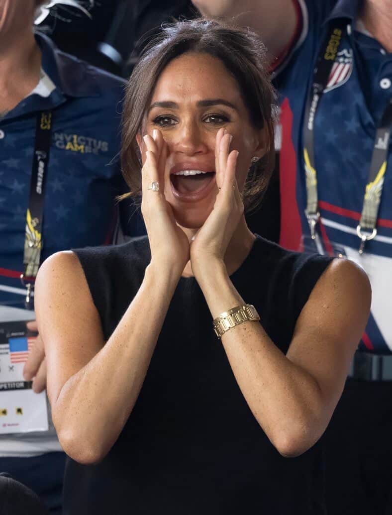 The Duke and Duchess of Sussex watch the Swimming finals on day four of the Invictus Games Dusseldorf 2023 at the Merkur Spiel Arena, Dusseldorf, Germany, on the 13th September 2023. 13 Sep 2023 Pictured: Meghan Markle, Duchess of Sussex. Photo credit: MEGA TheMegaAgency.com +1 888 505 6342 (Mega Agency TagID: MEGA1030621_001.jpg) [Photo via Mega Agency]