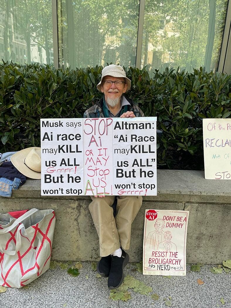 Members of the public are seen outside the Ronald V. Dellums Federal Building and US Courthouse in Oakland, CA, where tech giants Elon Musk and Sam Altman are facing off in the Open AI trial.