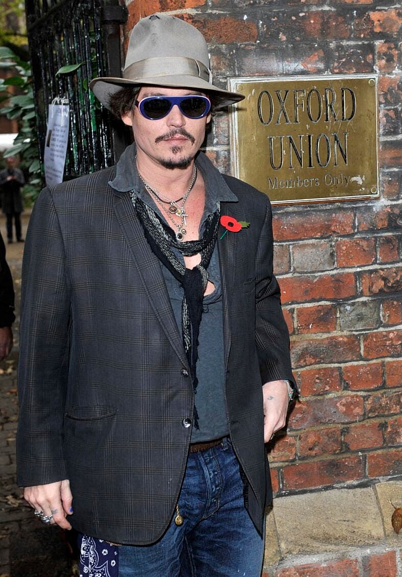 Johnny depp arriving at the at the Oxford Union
