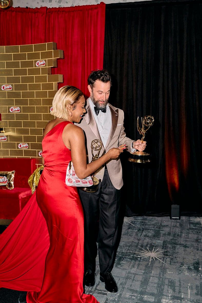 Tiffany Haddish and Noah Wyle backstage at the Emmys