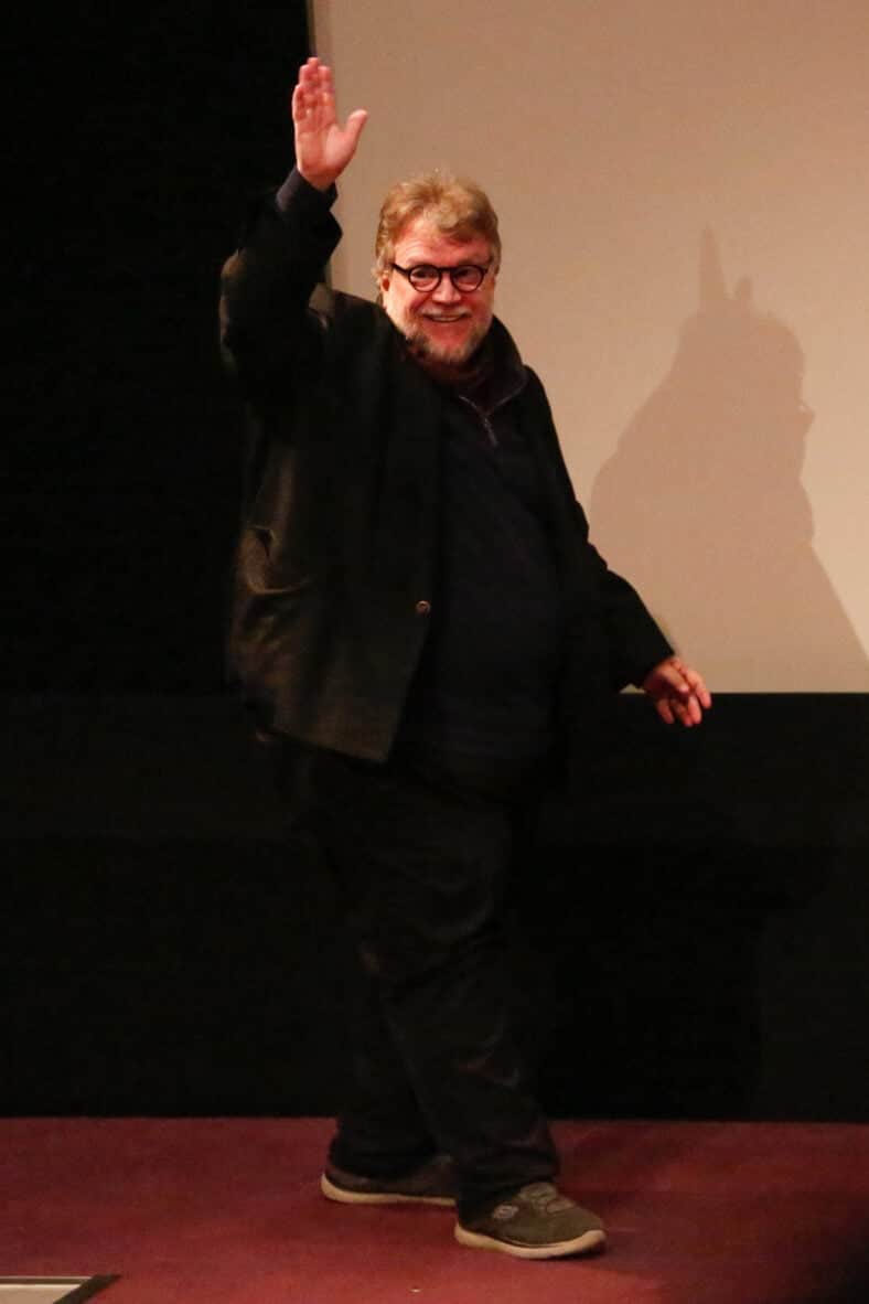 Mia Goth Jacob Elordi Oscar Isaac Guillermo Del Toro attends the screening of Frankenstein at La Cinematheque in Paris