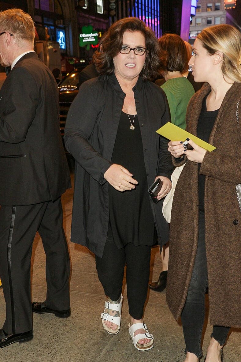 Rosie O'Donnell and Uzo Aduba are seen arriving at Sunday In The Park With George opening held at the Hudson Theatre on Broadway, New York City.