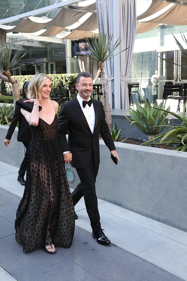 Jimmy Kimmel and Molly McNearney arriving to the Emmy Awards in Los Angeles