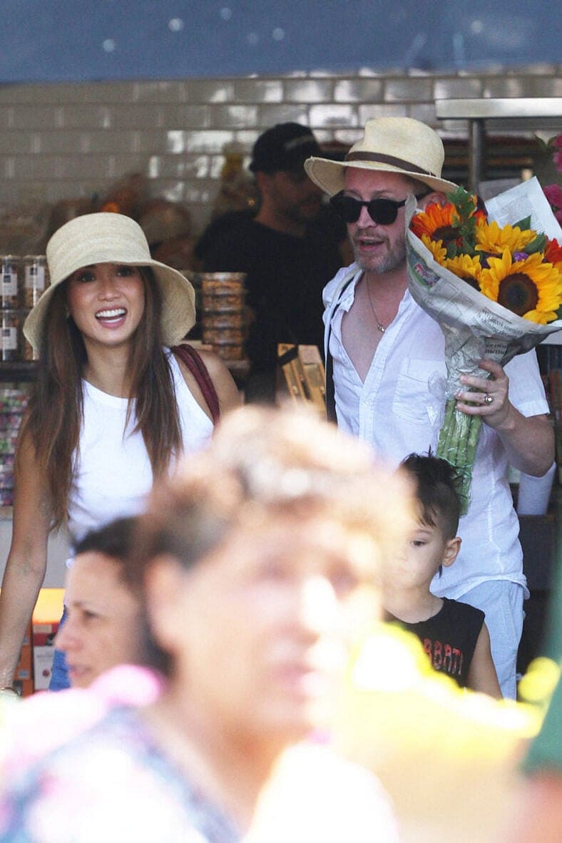 Macaulay Culkin with wife Brenda Song with their kids on Sunday