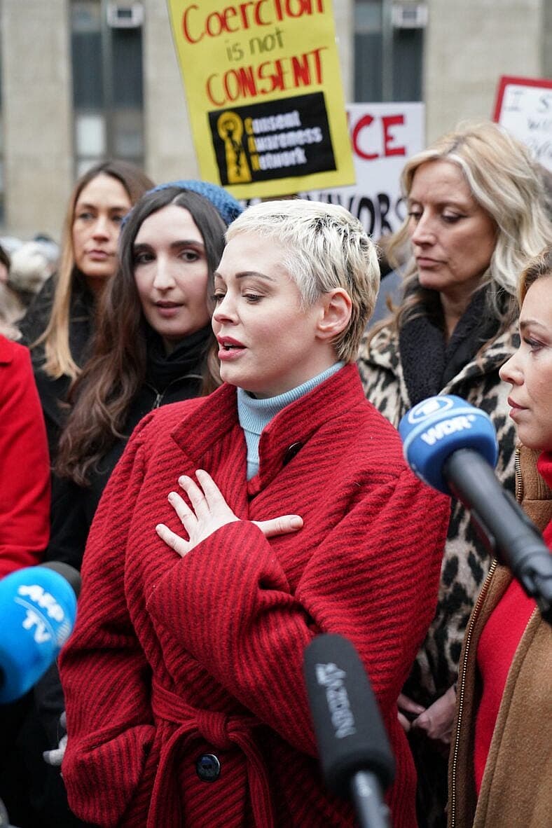 The Silence Breakers speak outside the Harvey Weinstein trial.