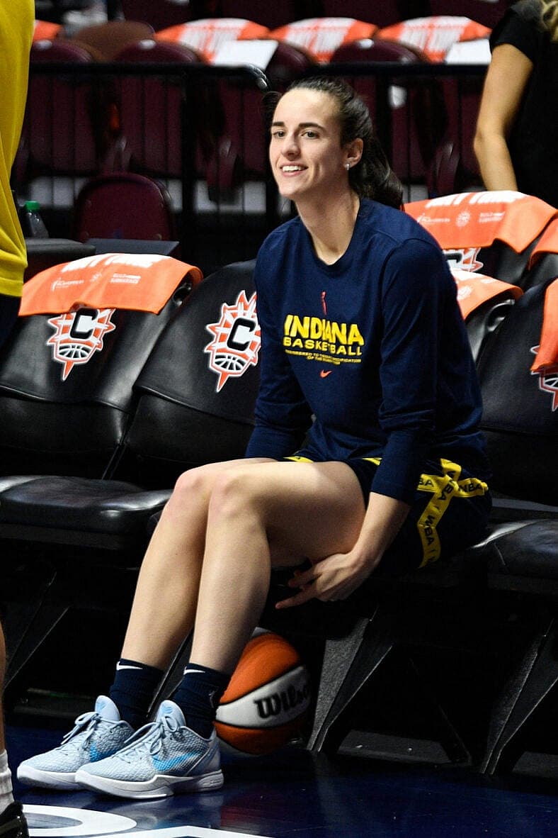 September 22, 2024: Indiana Fever guard Caitlin Clark (22) looks on before game 1 of the first round of the WNBA playoffs between the Indiana Fever and the Connecticut Sun at Mohegan Sun Arena in Uncasville, Connecticut. Erica Denhoff/CSM (Credit Image: © Erica Denhoff/Cal Sport Media) Newscom/(Mega Agency TagID: csmphotothree309597.jpg) [Photo via Mega Agency]