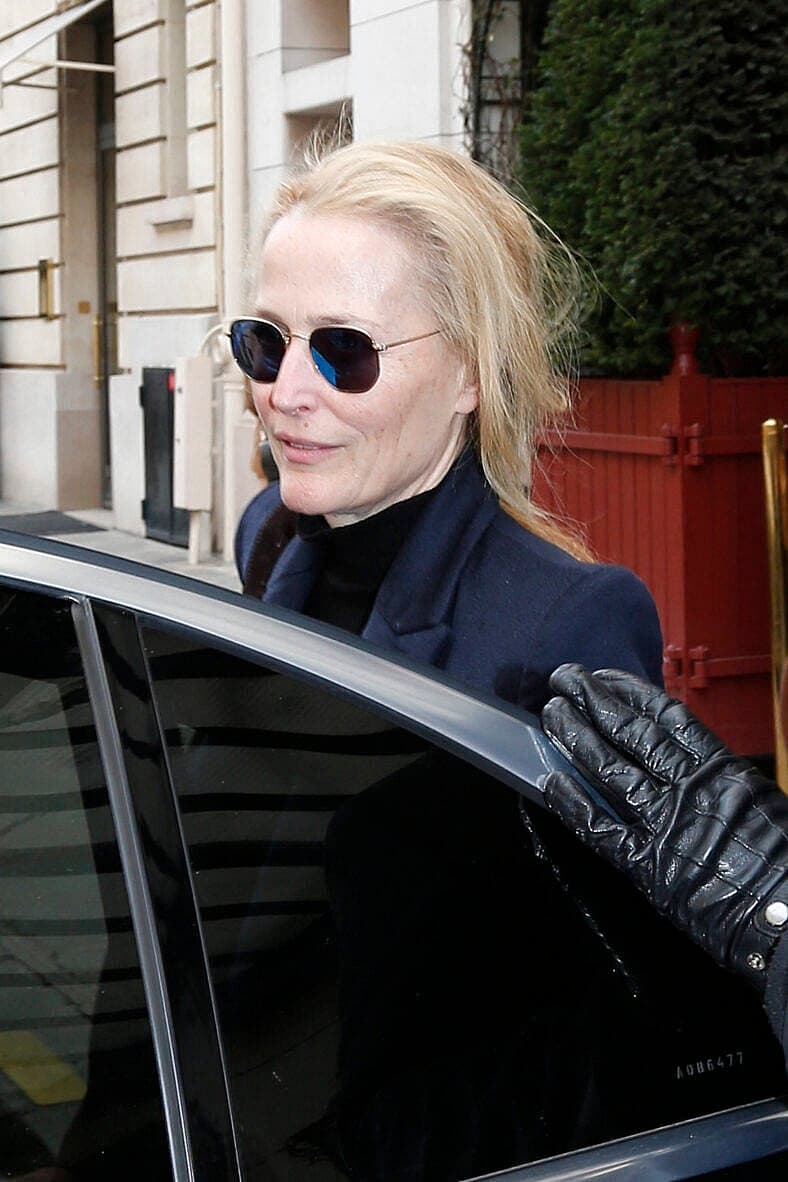 Gillian Anderson arriving at her hotel during Paris Fashion Week