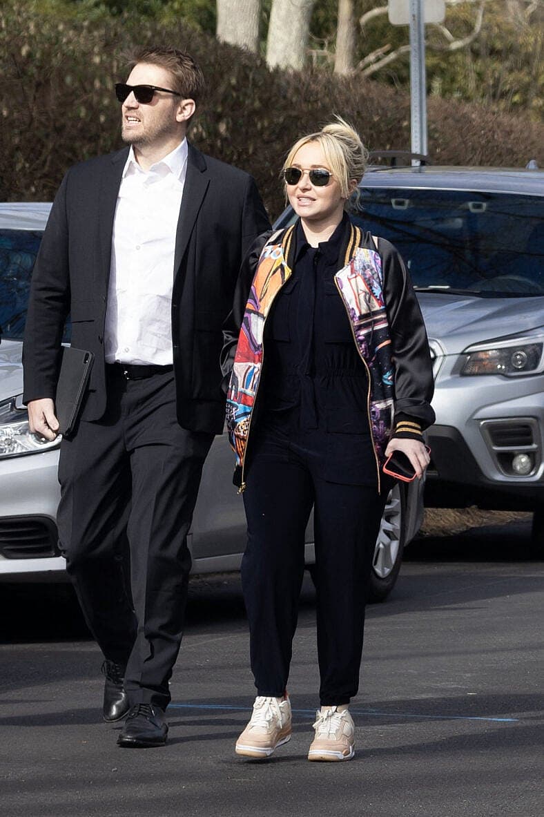 Hayden Panettiere arrives at her younger brother Jansen's celebration of life event in their hometown of Palisades, New York, with on/off boyfriend Brian Hickerson.